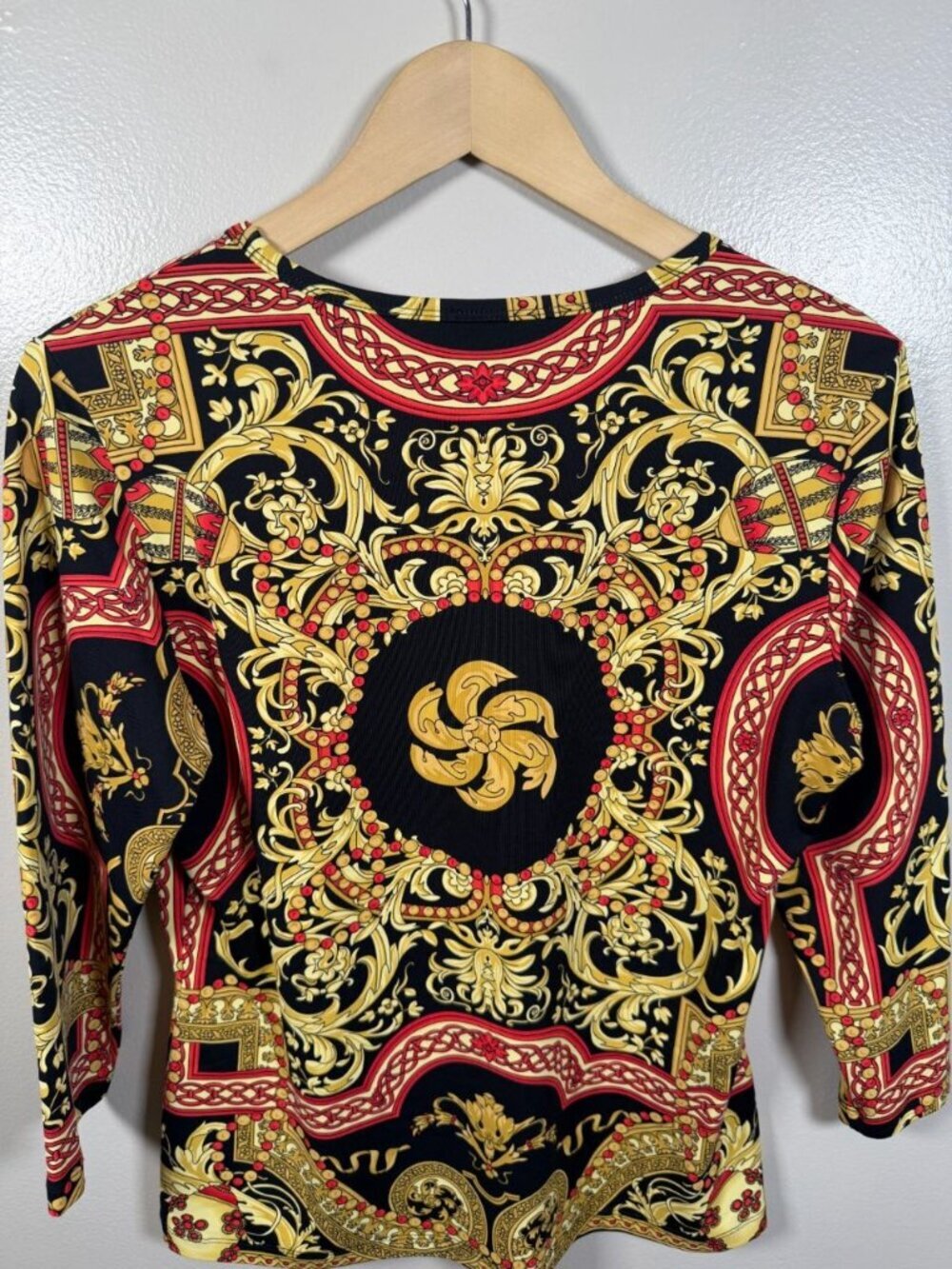 J. Mclaughlin Catalina Cloth Top Size Large Black Gold Classic Stretch Travel - Picture 7 of 9